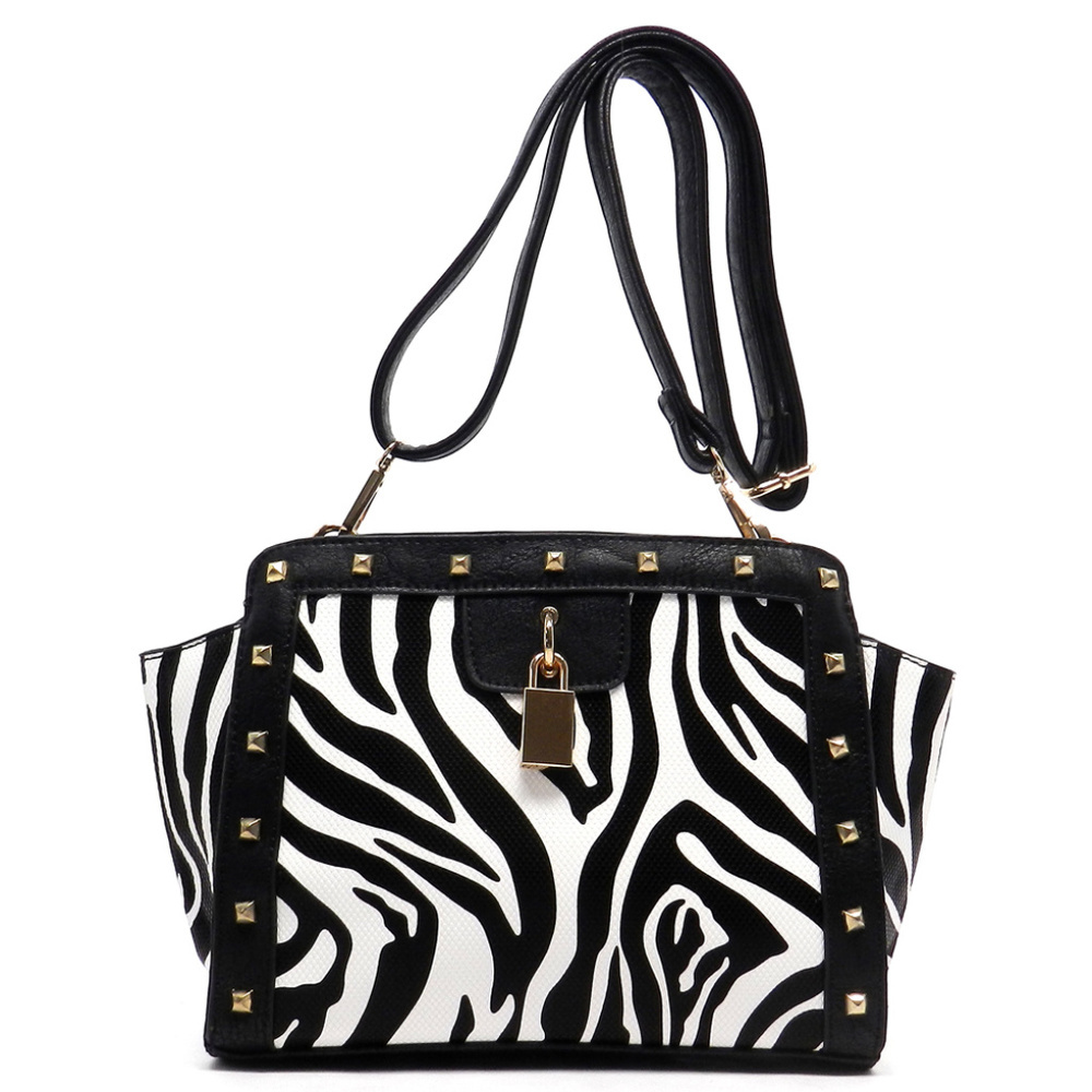 NEW Zebra Print Vegan Faux Leather Studded Shoulder Bag